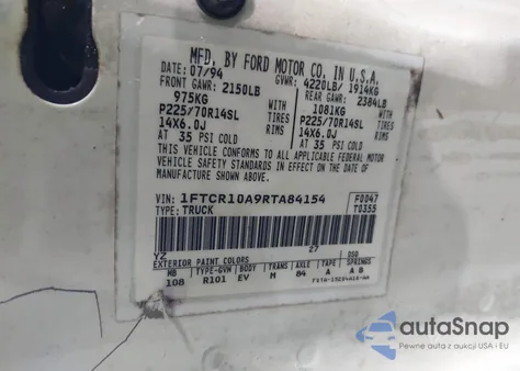 1994 Ford Ranger из США, поврежденный, VIN 1FTCR10A9RTA84154